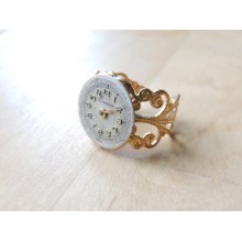 Emerson watch face brass filigree steampunk ring