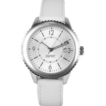 Esprit Ladies Silver Dial White Leather Strap Designer Dress Watch Es105142002