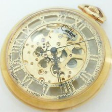 Estate Colibri Skeleton Yellow Gold Filled Eta 2851 Open Face Pocket Watch