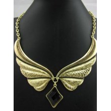 Ethnic Fashion Chunky Gold Tone Black Bead Pendant Necklace Chain 1424ml