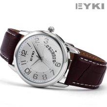 Eyki Elegant Leather Quartz Roman Dial Date Analog Mens Sport Dress White Watch