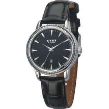 Eyki Women Black Leather Strap Black Dial And Date On Bottom Of Dial Watch Et40