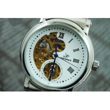 F03914 Hot Fashion Half Hollowed-out Mechanical Men's Wrist Watch,black White