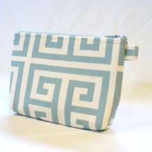 Fabric Gadget Pouch Greek Key Cosmetic Bag Zipper Pouch Makeup Bag Cotton Zip Pouch Village Blue Natural