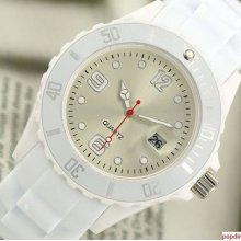 Fashion Calendar Soft Silicone Jelly Band Fashion Wrist Watch White Dial Band