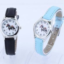 Fashion Children Leather Horse Boy Girl Quartz Animal Wristwatch U11