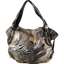 Fashion Designer Inspired Zebra Style Hobo Handbag Purse Black
