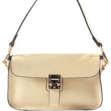 Fashion Elegant Women Handbag Real Leather Satchel Clutch Metal Lock Beige