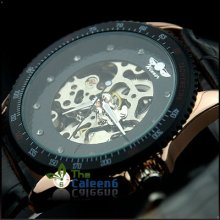 Fashion Luxury Gift Rosegold Skeleton Automatic Mechanical Men Wrist Watch F
