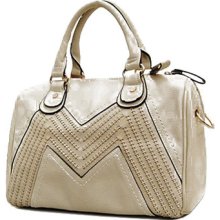 Fashion M Design Double Handle Elegant Satchel Handbag Purse Women Beige