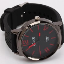 Fashion Men Women Red Pointer Silicone Round Case Quartz Wrist Watch