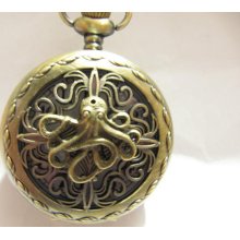 fashion Pocket Watch necklace ,Long Chain Necklace The octopus Octaman ,back Pirate King Pocket Watch Necklace