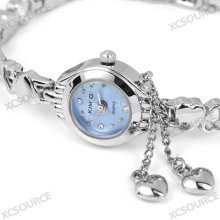 Fashion Rhinestone Dial Round Face Stainless Steel Band Quartz Wrist Watch Cw61l