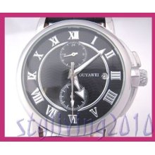 Fashion Round Black Chronograph Date Automatic Mechanical Mens Women Wrist Watch