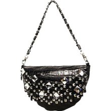 Fashion Saddle Style Rhinestones Studs Messenger Cross Body Handbag Purse Black