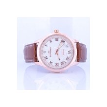 Fashion ST PATRICK FI-353B Adults Women Mother Pearl Shellfish Rhinestone Dial Leather Band Analog Quartz Wrist Watch Brown