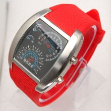 Fashionable Blue LED Light Aviation Speedometer Wrist Watch Red