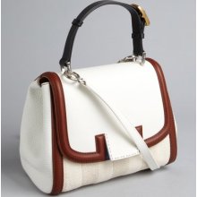 Fendi white and brown leather 'Silvana' flap convertible satchel