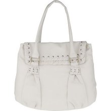 Fiore by Isabella Fiore Leather Tote w/ Gathered Woven Trim Detail - White - One Size