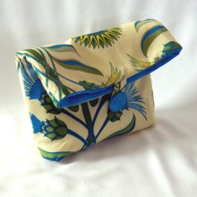 Floral Clutch Purse Makeup Bag Yellow Blue Green Flowers Sunflowers Fabric Bag Fold Over Flap Button Closure Cosmetic Bag