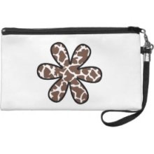 Flowers Petals Animal Print Giraffe Brown, White Wristlet Purse