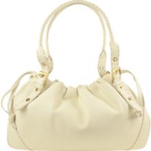 Fontanelli Designer Handbags, Ivory Italian Genuine Leather Drawstring Tote Bag