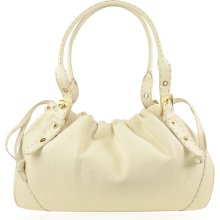 Fontanelli - Fontanelli Ivory Italian Genuine Leather Drawstring Tote Bag