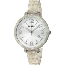 Fossil Heather Silver Dial Pearlized White Plastic Ladies Watch Jr1407