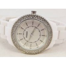 Fossil Ladies White Plastic Faux Diamond Watch...es-2444.. Genuine..rrp Â£125