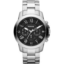 Fossil Mens Grant Analog Stainless Watch - Silver Bracelet - Black Dial - FS4736