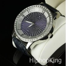 Fully Iced Out Bling Hip Hop Watch Leather Band Soulja Boy Sport Trendy Look