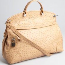 Furla khaki ostrich-embossed leather 'Piper' small satchel