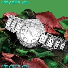 Fw856b Shiny Silver Band White Dial Ladies Women Stylish Crystal Bracelet Watch