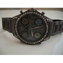 Geneva Black Finish Large Bracelet Oversized Fashion Stone Watch
