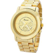 Geneva Boyfriend Style Gold Plated Designer Chronograph Metal Band Watch