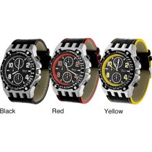 Geneva Platinum Men's Colored Stitch Leather Watch (Red)