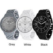 Geneva Platinum Men's Rhinestone Soft-coated Link Watch (Grey)