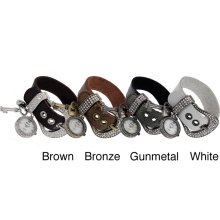 Geneva Platinum Women's Rhinestone Charm Belt Simulated Leather Watch (White)