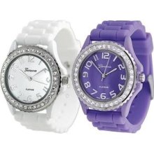 Geneva Platinum Women's Rhinestone-accented Silicone Watch (Set of