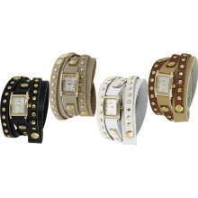 Geneva Platinum Women's Studded Wrap-around Watch (Tan/Brown)