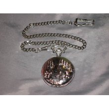 Geneva Pocket Watch Quartz Silver Color Pick-up Truck Time Chain