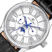 Genuine Ks 6 Hands Auto Mechanical Date Day Moon Phase Dial Mens Sport Watch
