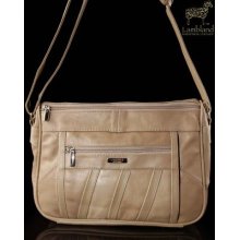 Genuine Leather Double Zipped Handbag Fawn (ref3796)