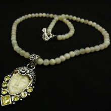 Genuine Moonstone, Goddess Face, Citrine Necklace Gift