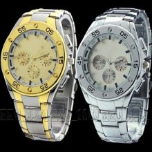 Gift White Stainless Steel Luxury Dial Mens Quartz Watch Wristwatch Watches