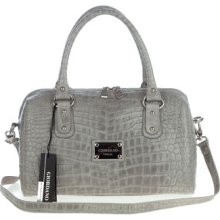 GIORDANO Italian Made Gray Crocodile Embossed Leather Designer Satchel