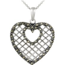 Glitzy Rocks Sterling Silver Marcasite Double Heart Necklace