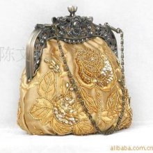 Gold Chinese Women's Beaded Sequin Embroider Handbag Clutch Purse Evening Bag