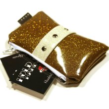 Gold Nugget Glitter Coin Pouch with Your Choice of Contrast Vinyl, Metal Flake Purse - MADE TO ORDER