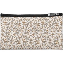 Gold over White Swirling Vines Pattern Cosmetics Bags